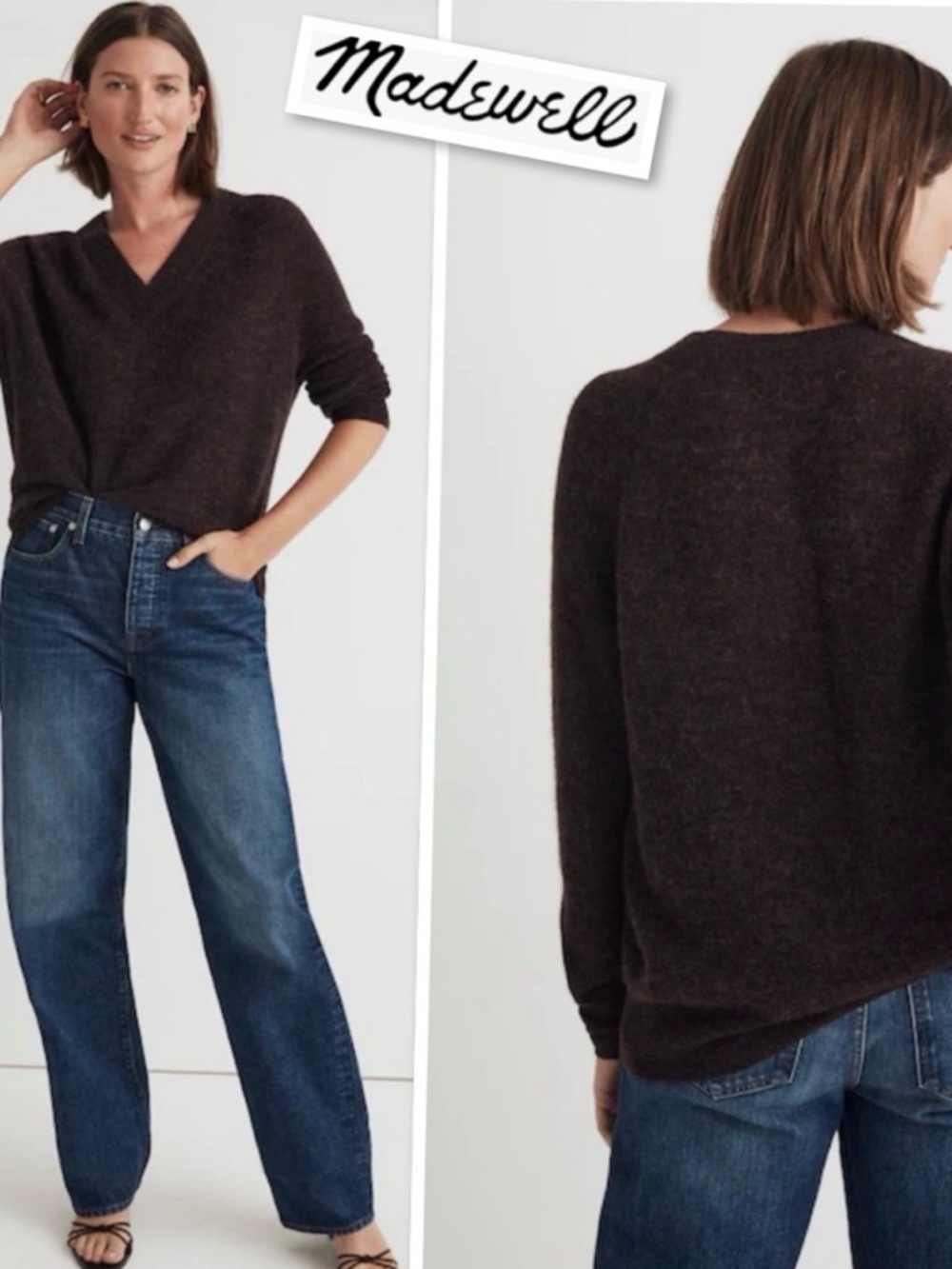 Madewell Rib Alpaca-Blend Oversized V-Neck Sweater in Plum Sz S